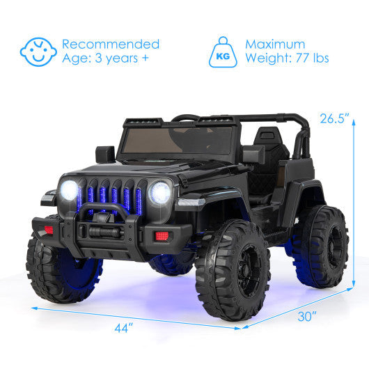 12V Kids Ride-on Jeep Car With 2.4 G Remote Control-Solid Black