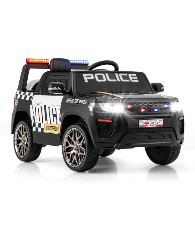 12V Kids Ride on Police Car With Remote and Siren Flashing Lights-Black