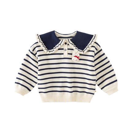 Toddler Girls Cute Rabbit Striped Breathable Cotton College-style Sweaters Tops