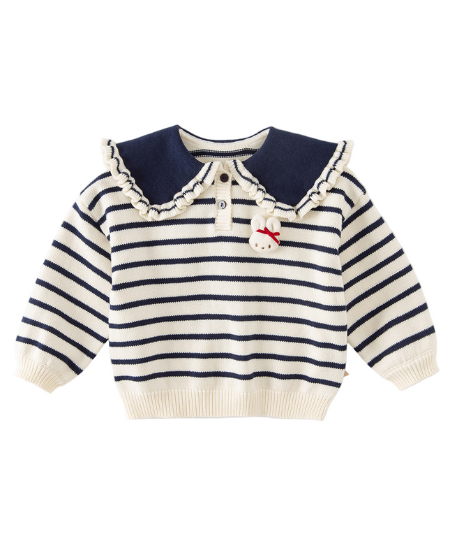 Toddler Girls Cute Rabbit Striped Breathable Cotton College-style Sweaters Tops