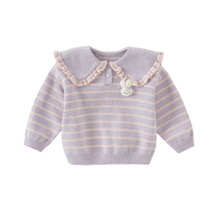 Toddler Girls Cute Rabbit Striped Breathable Cotton College-style Sweaters Tops