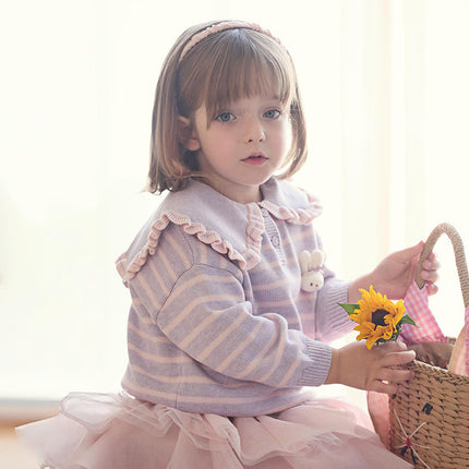 Toddler Girls Cute Rabbit Striped Breathable Cotton College-style Sweaters Tops