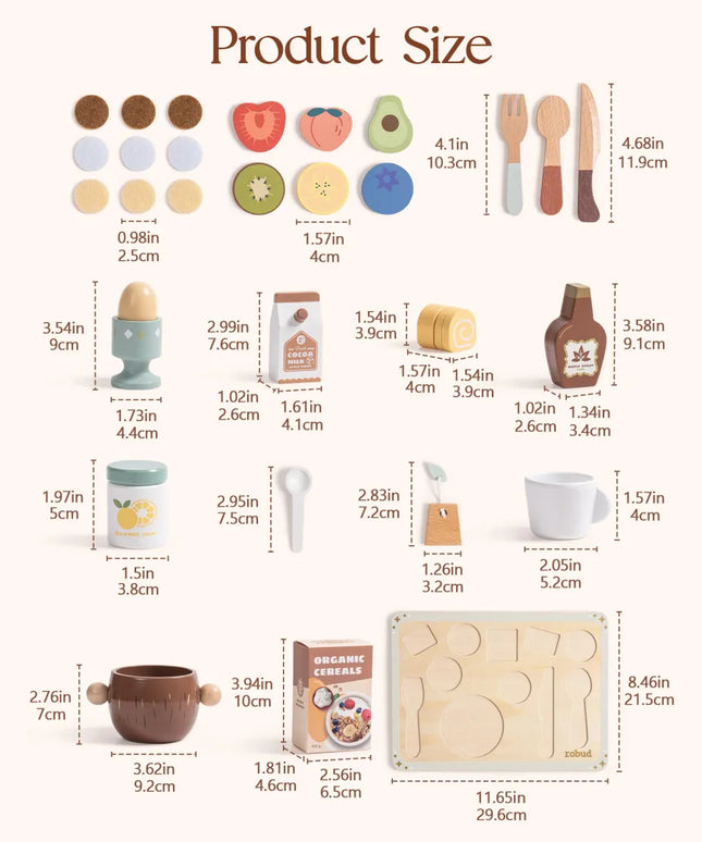 31-Piece Wooden Play Food Sets for Kids