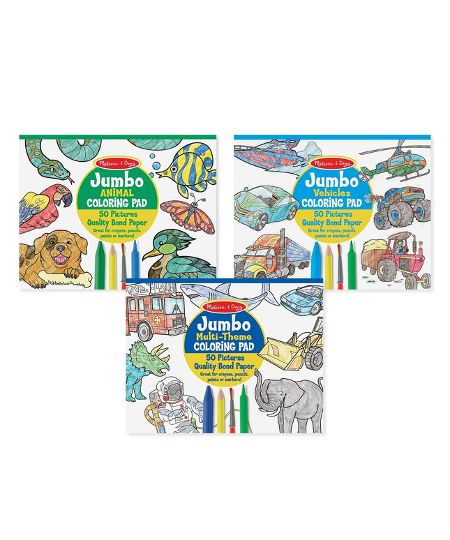 Coloring Pad 3-Pack: Animals, Vehicles, Multi-Theme