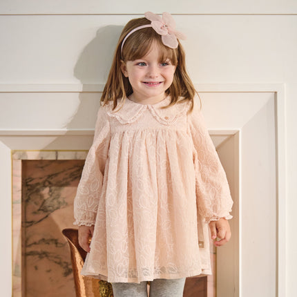 Toddler Girls Adorable Light Pink Doll Collar Mesh Princess Dress