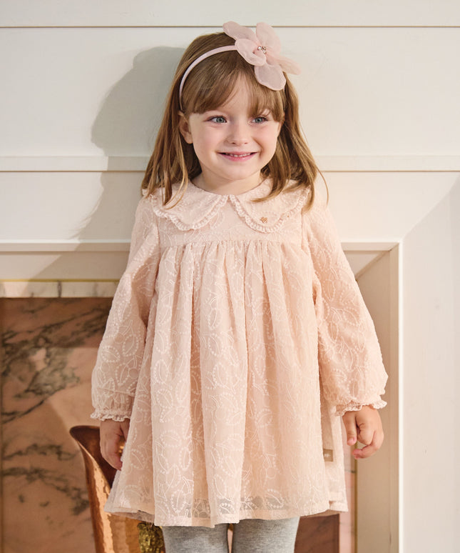 Toddler Girls Adorable Light Pink Doll Collar Mesh Princess Dress