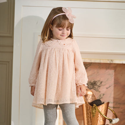 Toddler Girls Adorable Light Pink Doll Collar Mesh Princess Dress