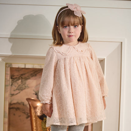 Toddler Girls Adorable Light Pink Doll Collar Mesh Princess Dress