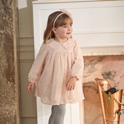 Toddler Girls Adorable Light Pink Doll Collar Mesh Princess Dress