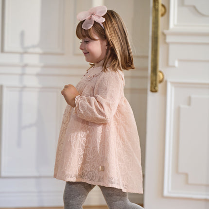 Toddler Girls Adorable Light Pink Doll Collar Mesh Princess Dress