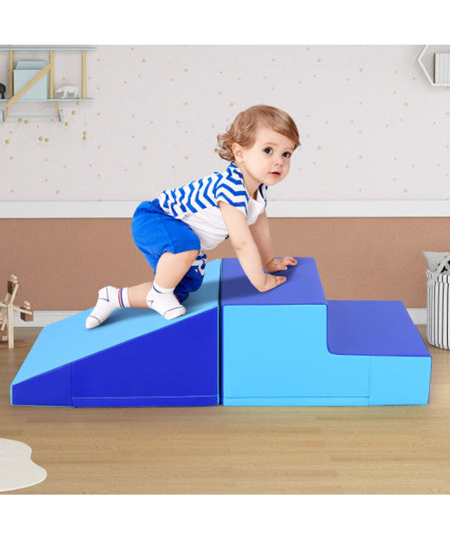 2-Piece Step and Slide Climber for Infants and Toddlers Baby Soft Play Set-Blue