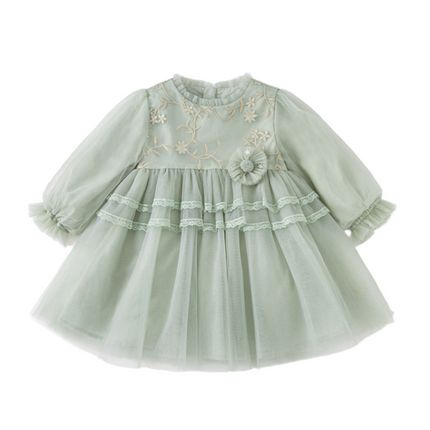 Toddler Girls Grey Green Mesh A-line Princess Dress