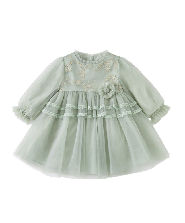 Toddler Girls Grey Green Mesh A-line Princess Dress