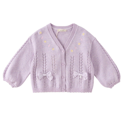Toddler Girls Purple Breathable Cotton Casual Knit Cardigans