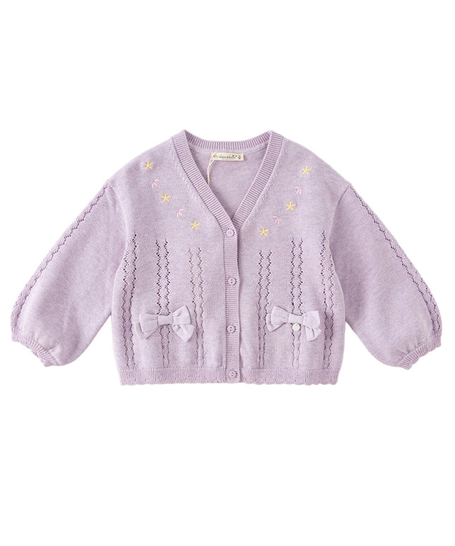 Toddler Girls Purple Breathable Cotton Casual Knit Cardigans