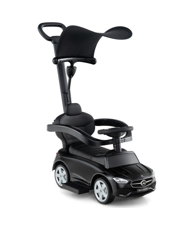 3-in-1 Ride on Push Car Mercedes-Benz Licensed Sliding Car With Canopy-Black