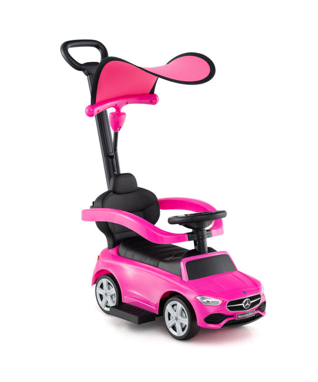 3-in-1 Ride on Push Car Mercedes-Benz Licensed Sliding Car With Canopy-Pink