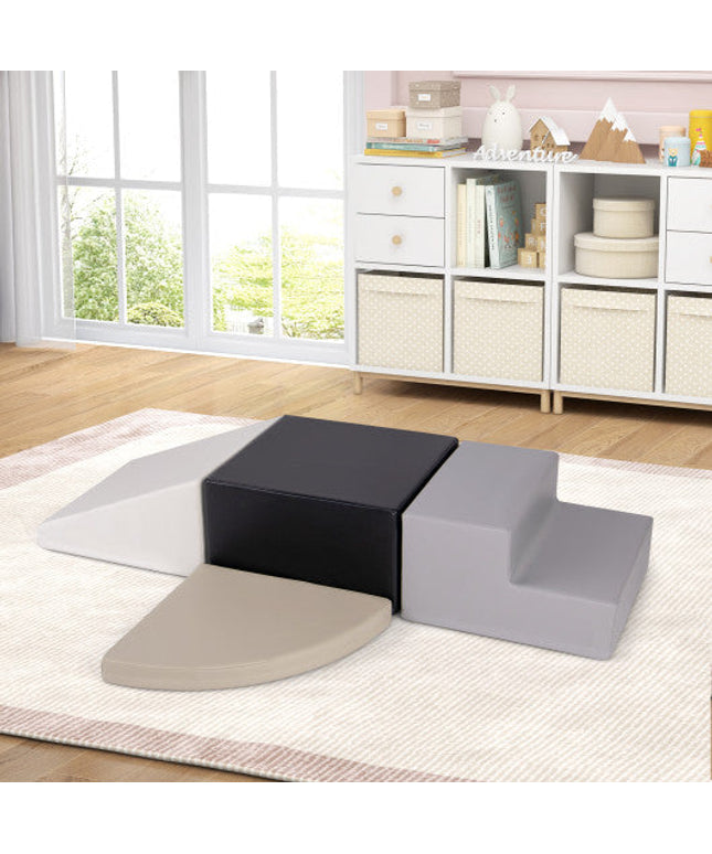4-Piece Climb and Crawl Foam Block Play Set for Infant Baby-Black
