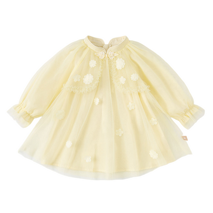 Toddler Girls Vivid Yellow Chinese-style Mesh A-line Dress
