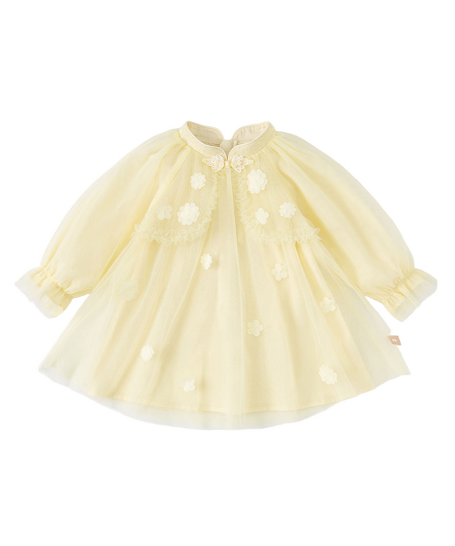 Toddler Girls Vivid Yellow Chinese-style Mesh A-line Dress