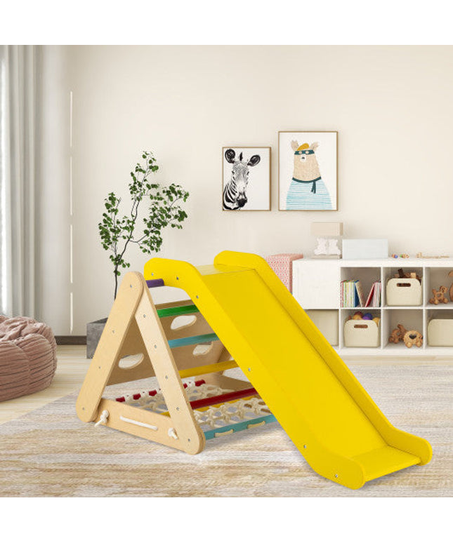 4 in 1 Triangle Climber Toy With Sliding Board and Climbing Net-Multicolor