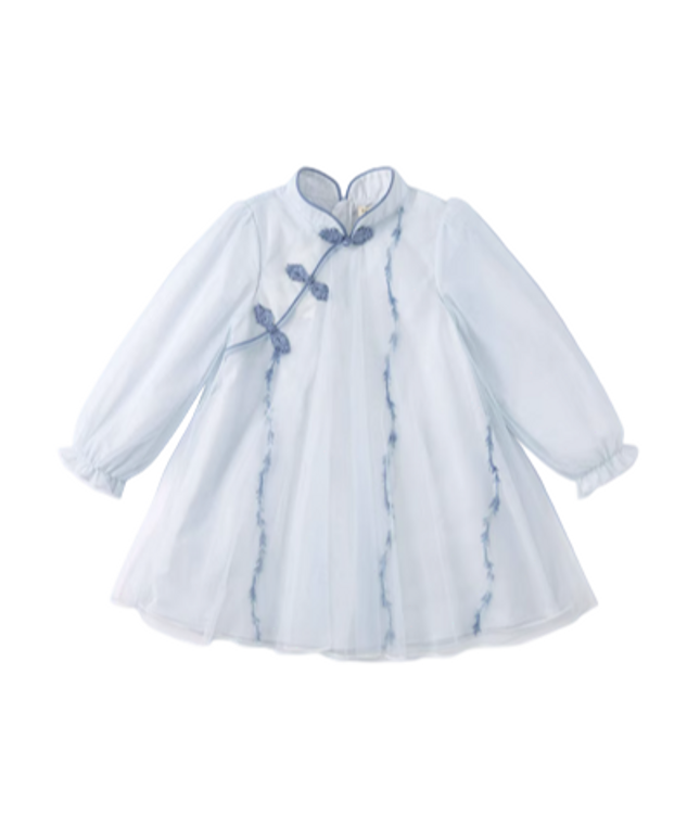 Toddler Girls Light Blue Chinese-style Mesh A-line Dress