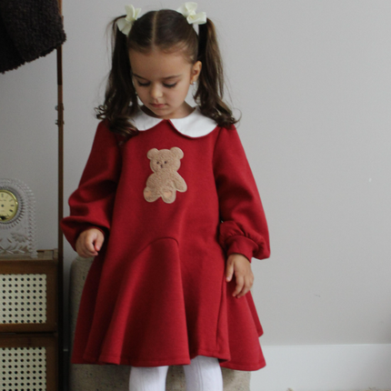 Toddler Girls Red Cute Bear A-line Princess Dress