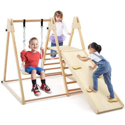 5-in-1 Indoor Jungle Gym Foldable Climber Playset With Fun Slide and Adjustable Swing