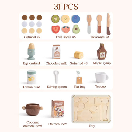 31-Piece Wooden Play Food Sets for Kids