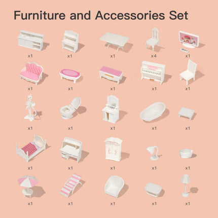 Wooden Dollhouse for Kids Girls with Furniture