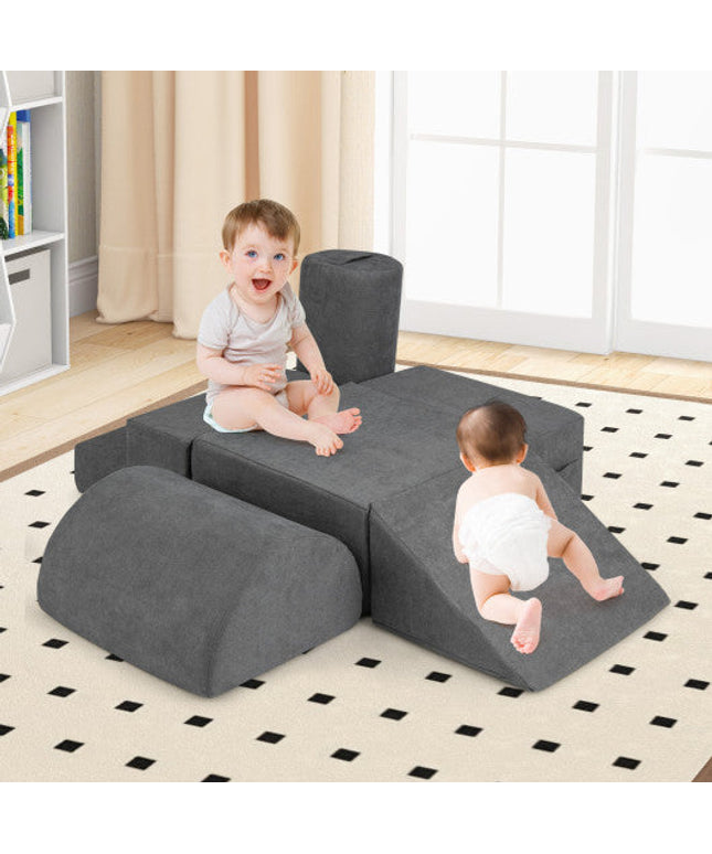 6-Piece Baby Climbing Blocks With 30D High-Density Foam and Carrying Handles-Gray