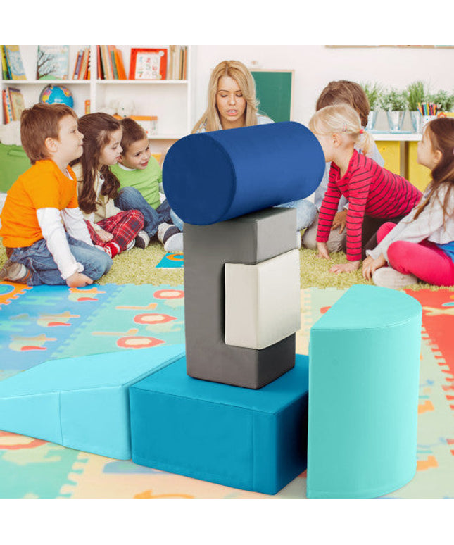 6 Pieces Foam Climbing Blocks Indoor Climb and Crawl Activity Playset With Rectangles-Navy