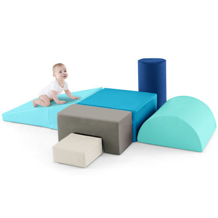 6 Pieces Foam Climbing Blocks Indoor Climb and Crawl Activity Playset With Rectangles-Navy