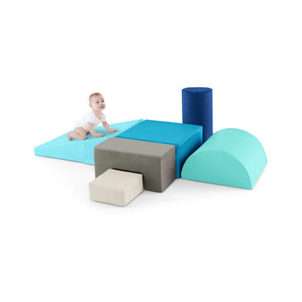 6 Pieces Foam Climbing Blocks Indoor Climb and Crawl Activity Playset With Rectangles-Navy