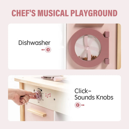 Wooden Play Kitchen with Realistic Accessories - Pink