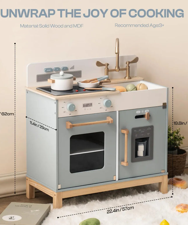 Wooden Kids Play Kitchen - Montessori - Blue