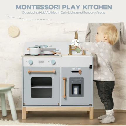 Wooden Kids Play Kitchen - Montessori - Blue