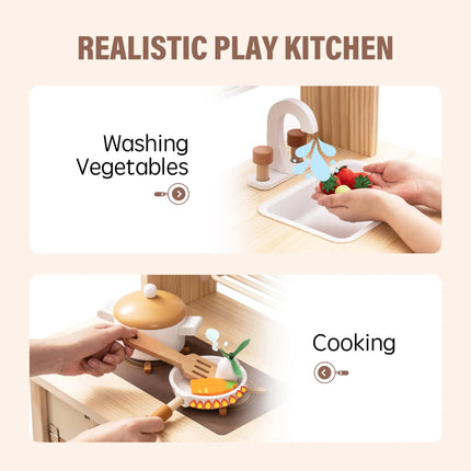 Wooden Play Kitchen with Realistic Accessories - Caramel