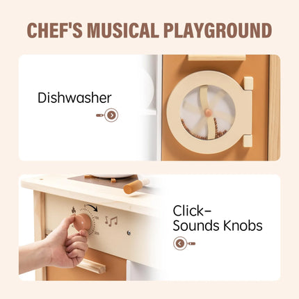 Wooden Play Kitchen with Realistic Accessories - Caramel