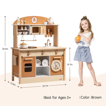Wooden Play Kitchen with Realistic Accessories - Caramel