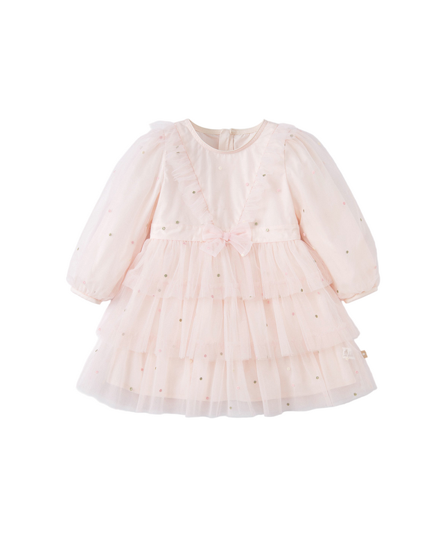 Toddler Girls Sweet Pink Layered Mesh Princess Dress
