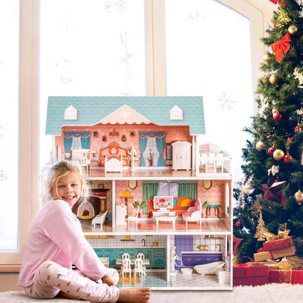 Wooden Dollhouse for Kids Girls with Furniture