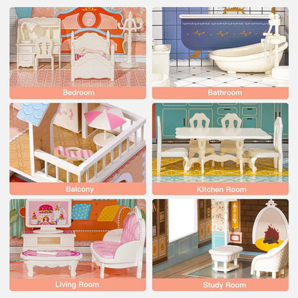 Wooden Dollhouse for Kids Girls with Furniture