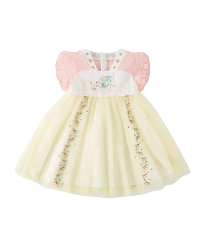 Kids Girls Summer Charming Yellow Chinese-style Embroidery Party Dress