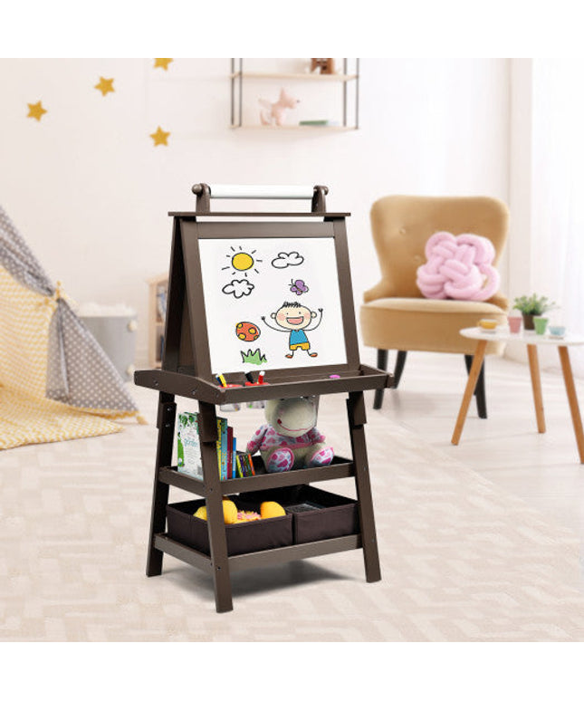 3 in 1 Double-Sided Storage Art Easel-Brown