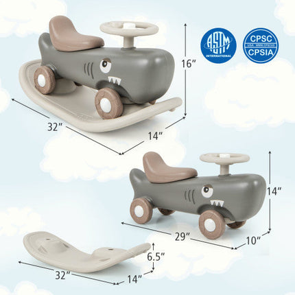 Convertible Rocking Horse and Sliding Car With Detachable Balance Board-Dark Gray