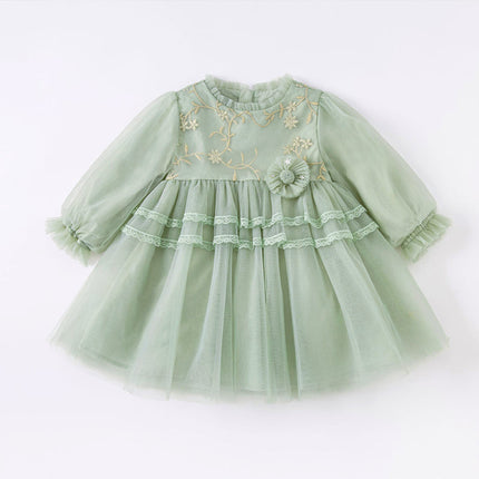 Toddler Girls Grey Green Mesh A-line Princess Dress