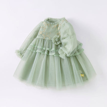Toddler Girls Grey Green Mesh A-line Princess Dress
