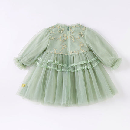 Toddler Girls Grey Green Mesh A-line Princess Dress
