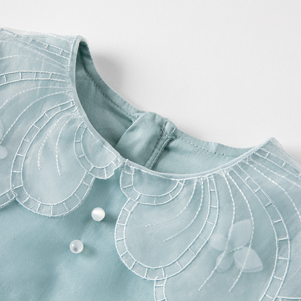 Toddler Girls Noble Grey Blue Long-sleeved Princess Mesh Dress
